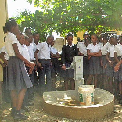 Students around the well