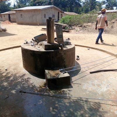 Village hand pump undergoing repairs 