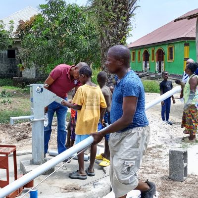 Hand pump installation underway