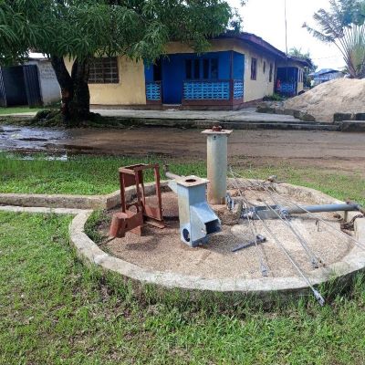 Village hand pump during repairs 