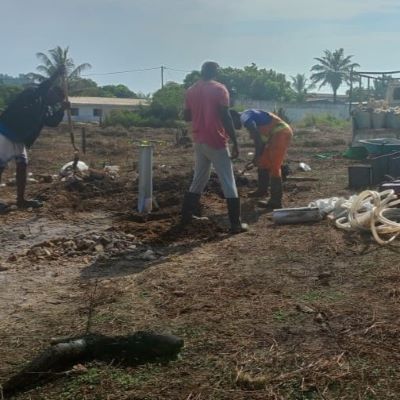 Installation of hand pump on the new well is underway