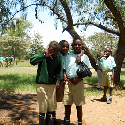 Younger students in school yard.