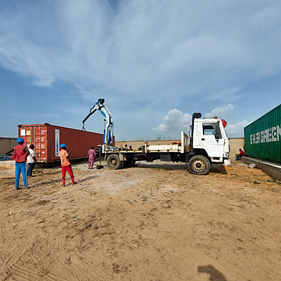 Container successfully on the new Cement pad