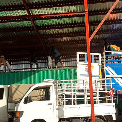 Loading up the trucks for repair and drilling work day
