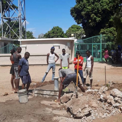 Breaking up the old broken pump pad