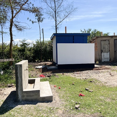 Newly constructed handwashing station at Alendu Primary School