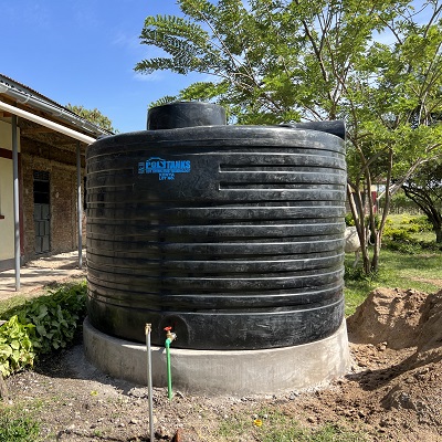 New rainwater harvesting and storage tank at Kabongo Secondary School