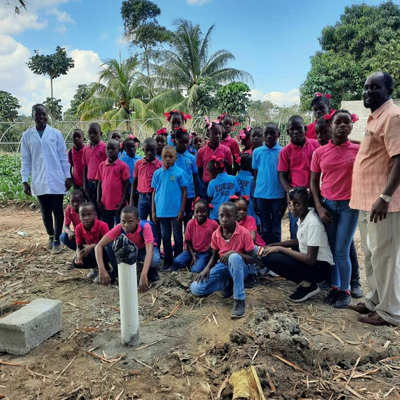 Students by new borehole