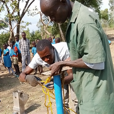 Mbega Primary School hand-pump undergoing rehabilitation