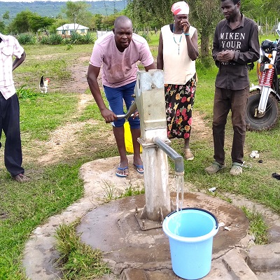 The hand-pump working well after successful repair 
