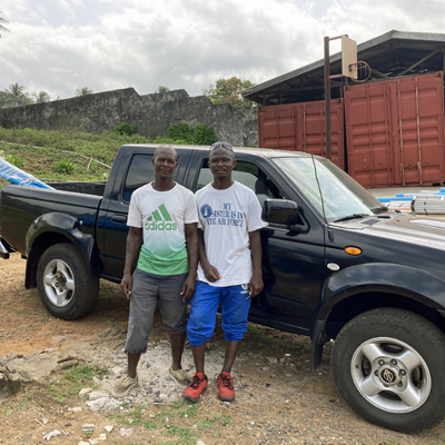 Pump repair team by new vehicle