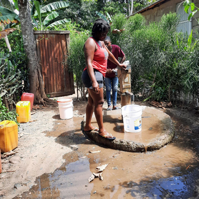 Drawing water from newly repaired pump