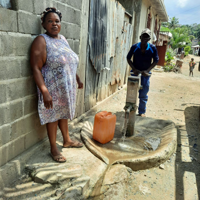 Drawing water from repaired pump